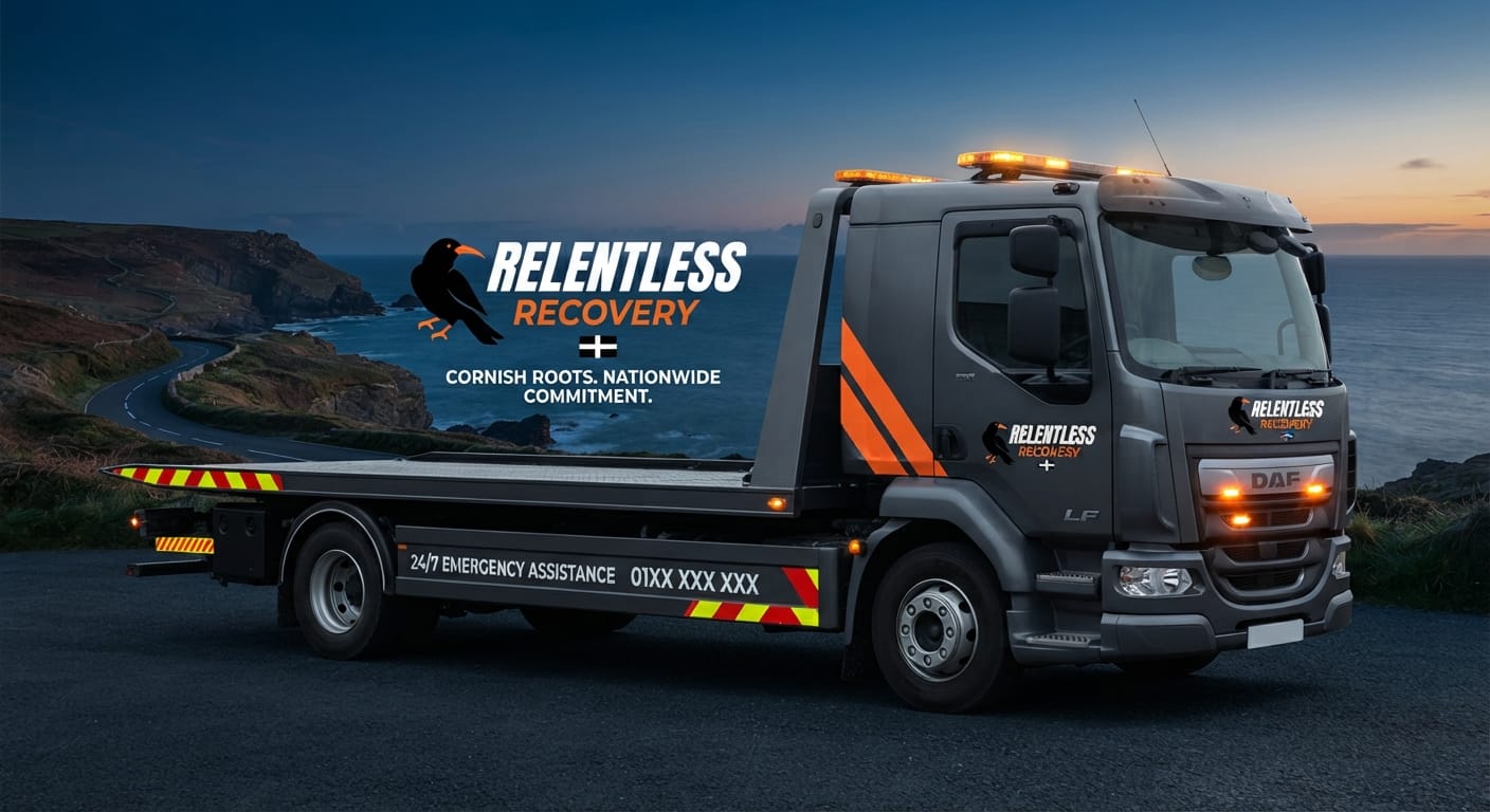 Illustrative recovery truck on the Cornwall coast